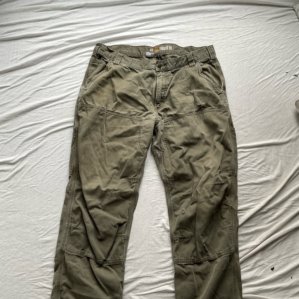 Green Distressed Carhartt double knee pants